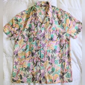 Marine Layer  Men's Sz M Floral Parrots Birds Tencel Linen Beach Resort Shirt